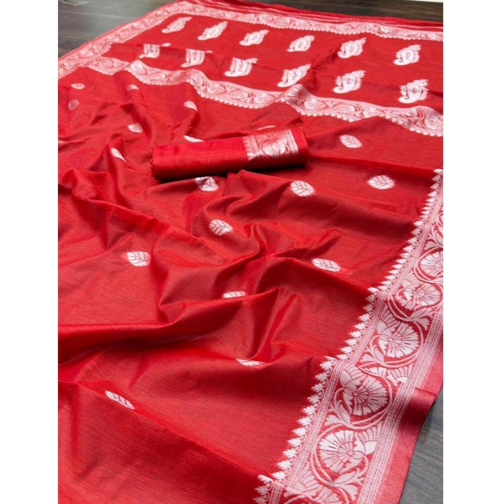 Women's Cotton Printed Saree — Red · _Red
