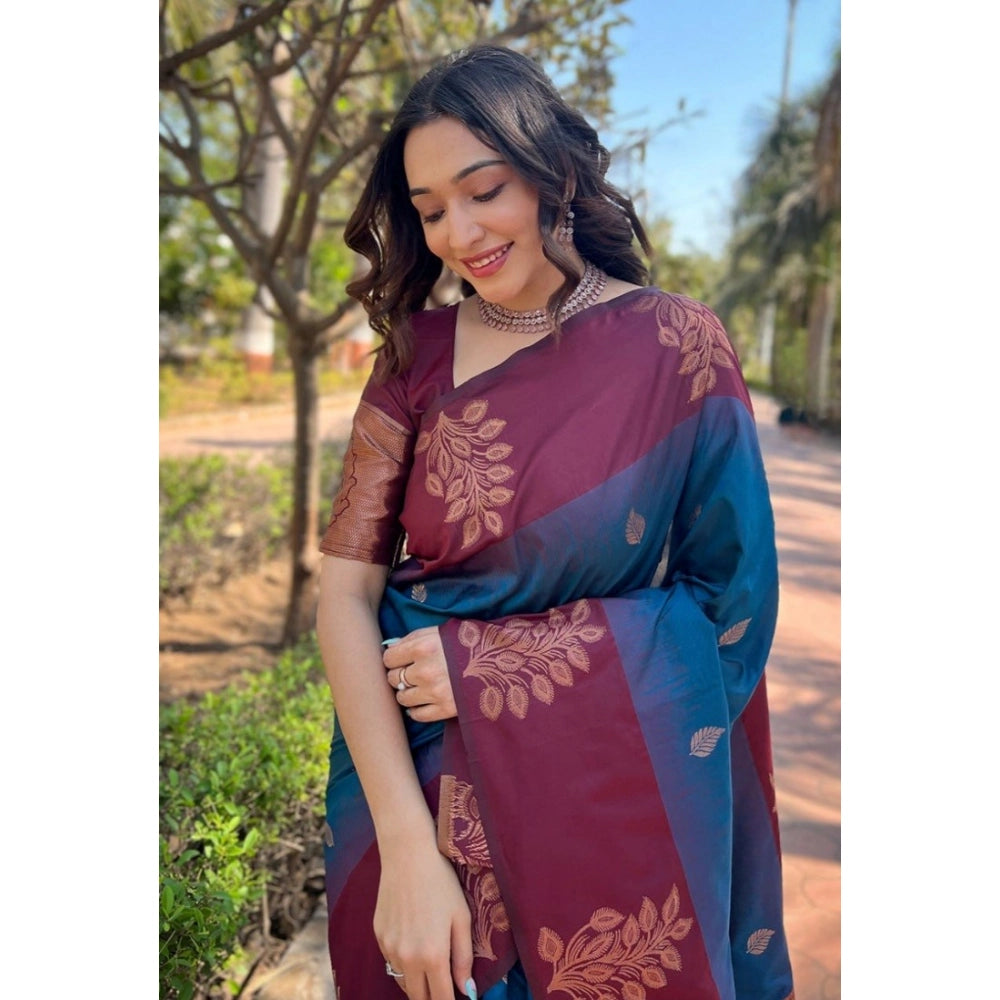 Women's Silk Printed Saree — Blue · _Blu