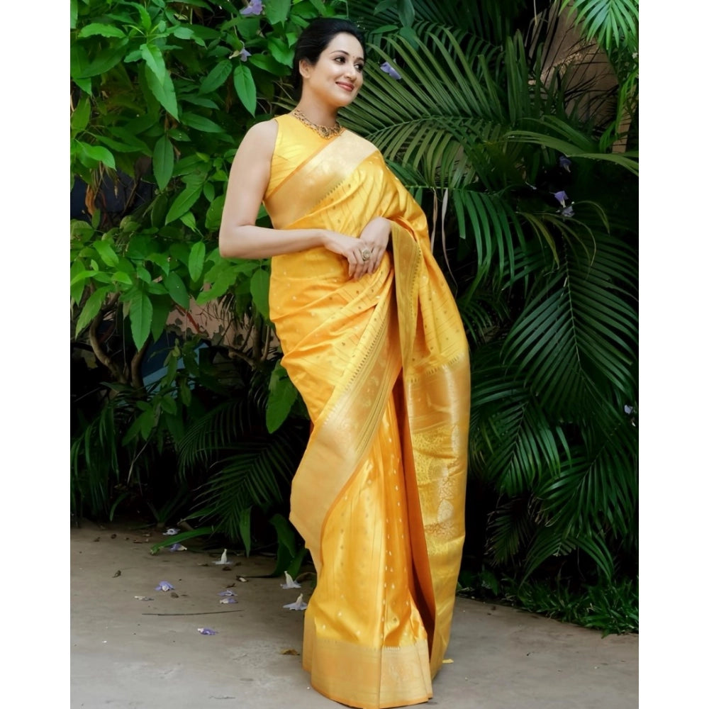 Women's Silk Printed Saree — Yellow · Line
