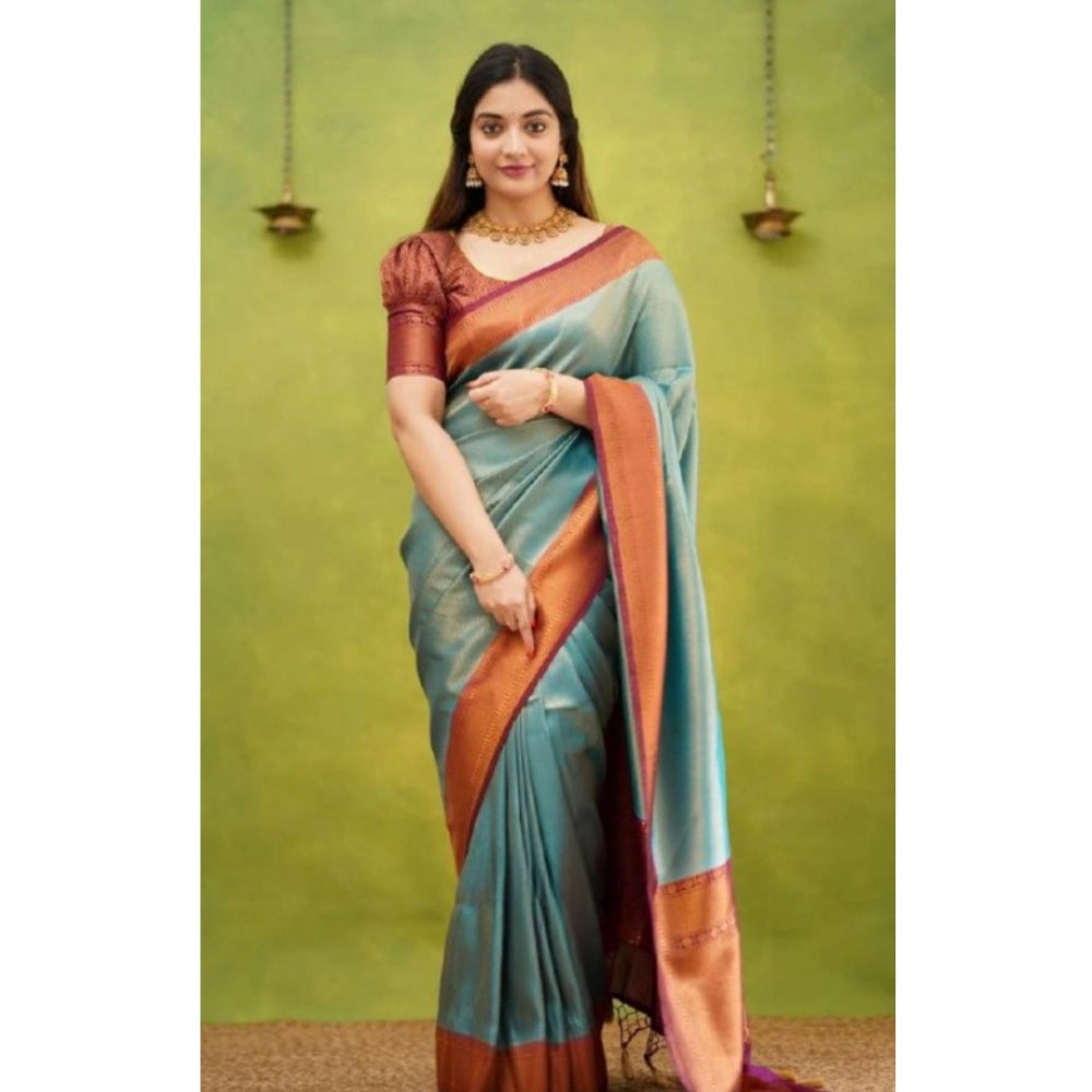 Women's Silk Printed Saree — Rama · Rama