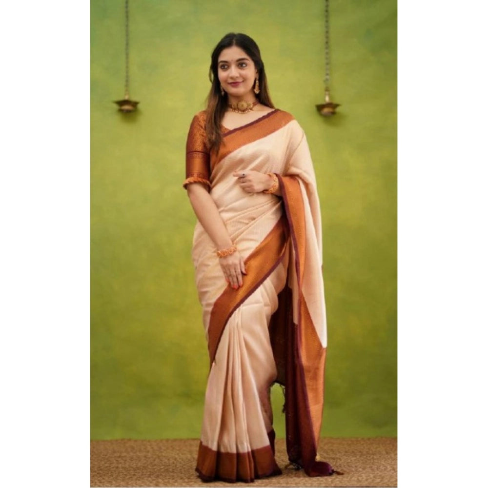 Women's Silk Printed Saree — Cream · _Crm