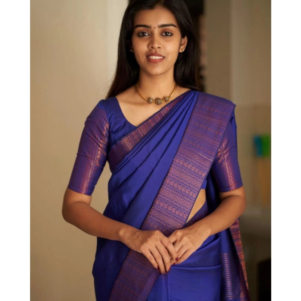 Women's Silk Printed Saree — Blue · _Blu
