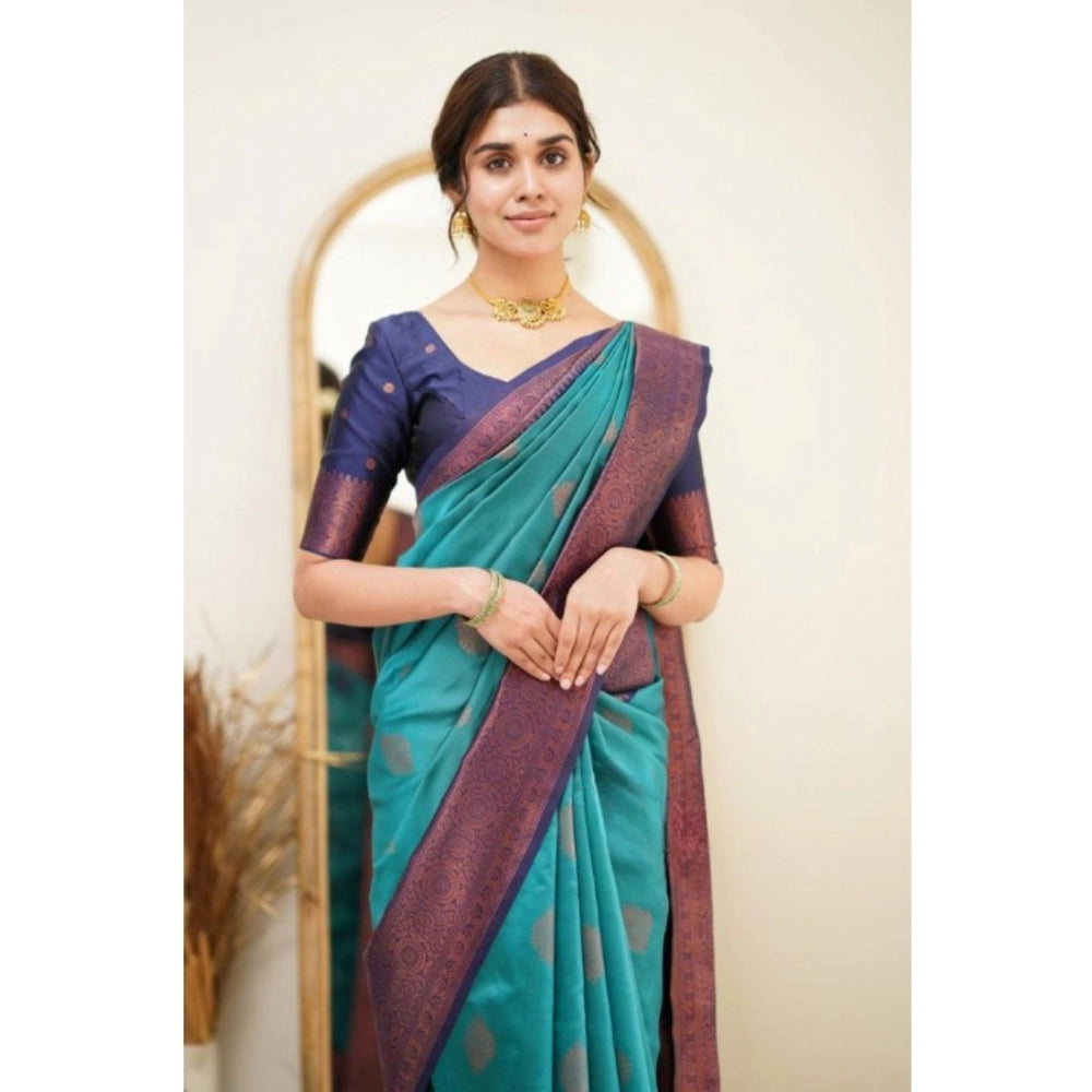 Women's Silk Printed Saree — Rama · _Ram