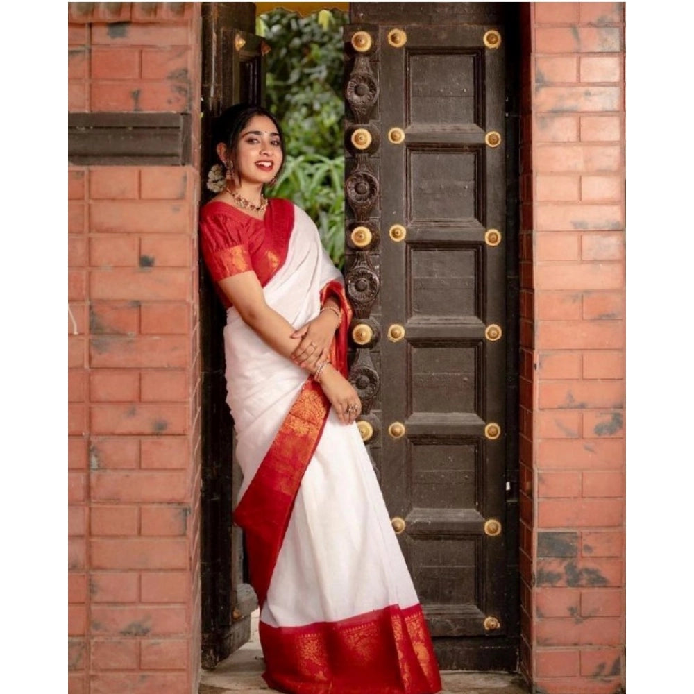 Women's Silk Printed Saree — White · _Wht