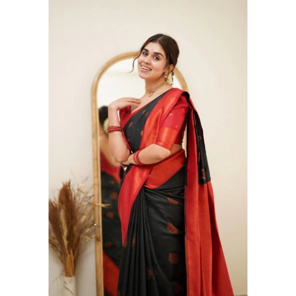 Women's Silk Printed Saree — Black · _Blk