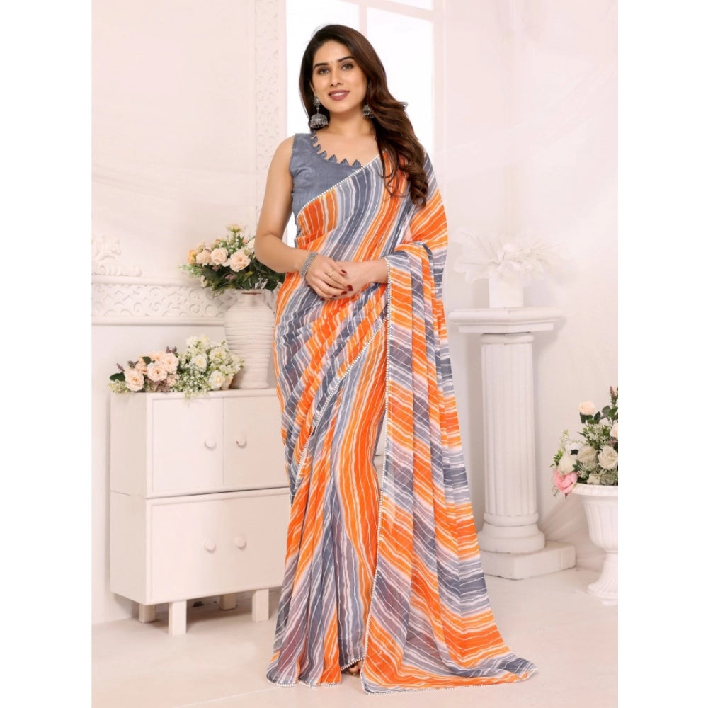 Women's Small Lace Georgette Striped Ready-To-Wear Saree — Grey