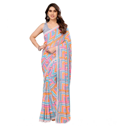 Women's Small Lace Georgette Printed Ready-To-Wear Saree — Grey