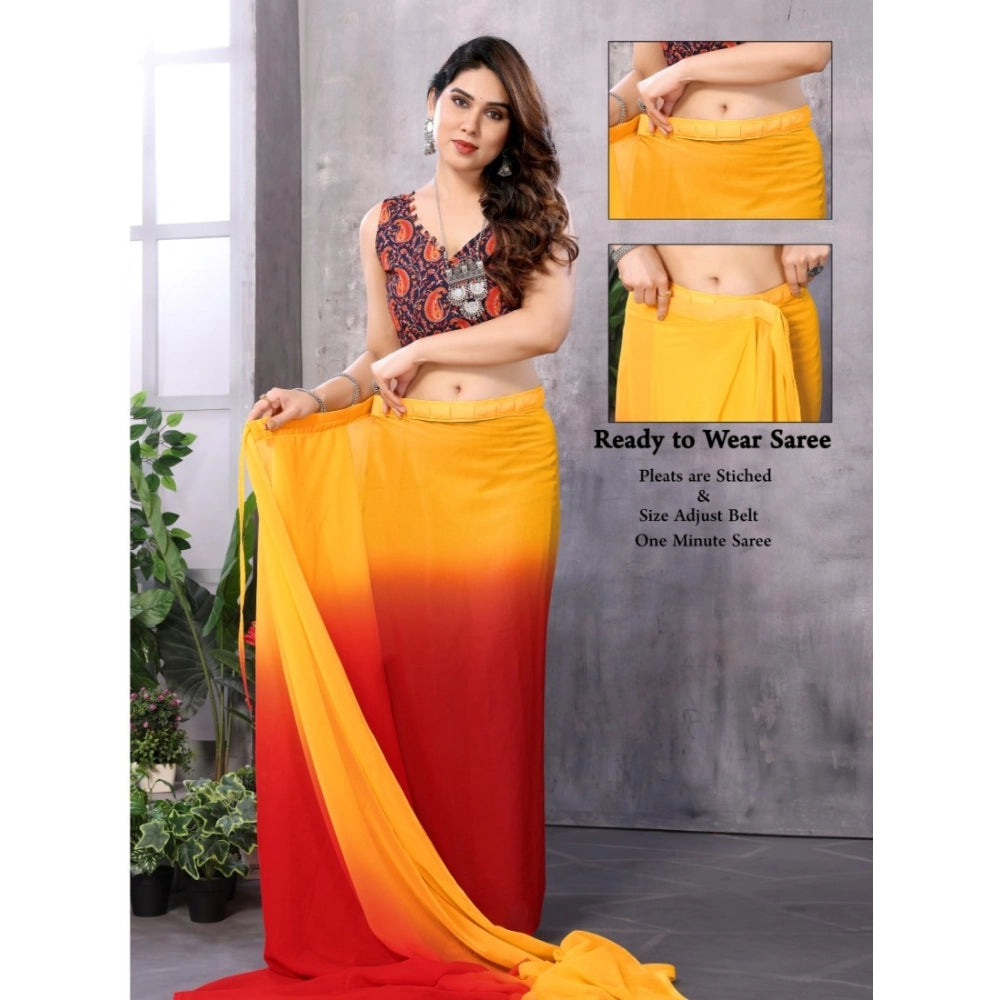 Women's Small Lace Georgette Solid Ready-To-Wear Saree — Red-Orange