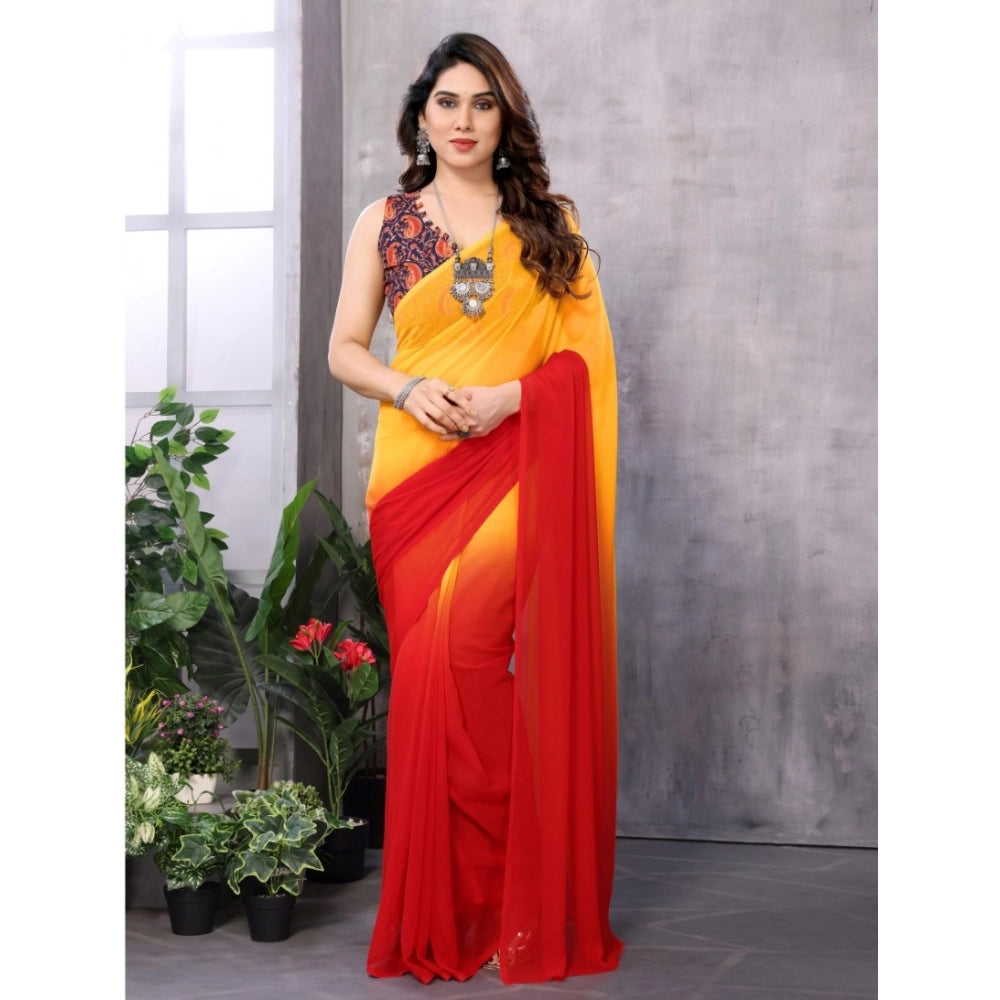 Women's Small Lace Georgette Solid Ready-To-Wear Saree — Red-Orange