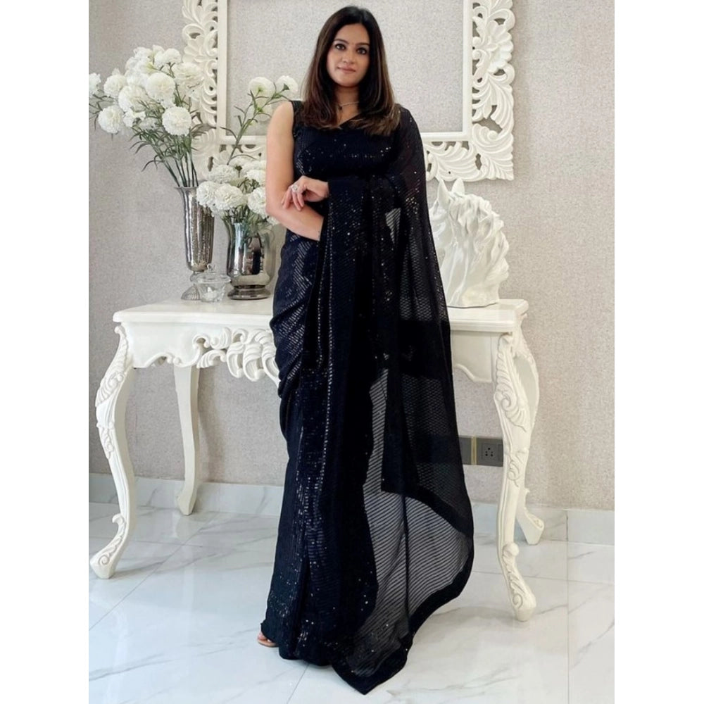 Women's Georgette Embellished Sequnece Bollywood Saree — Black · _Blk