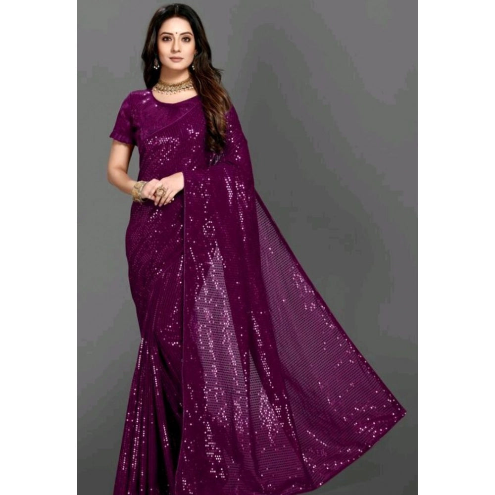 Women's Georgette Embellished Sequnece Bollywood Saree — Purple · Prpl