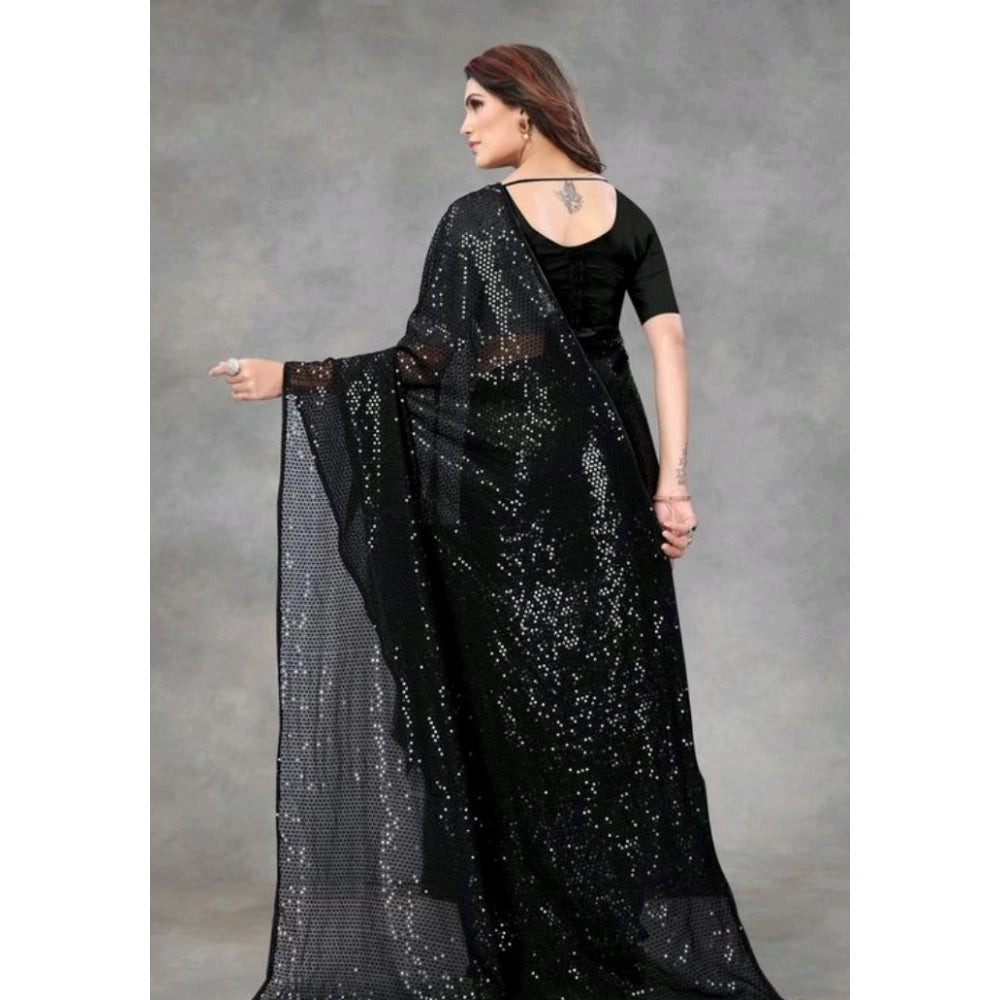 Women's Georgette Embellished Sequnece Bollywood Saree — Black · _Blk