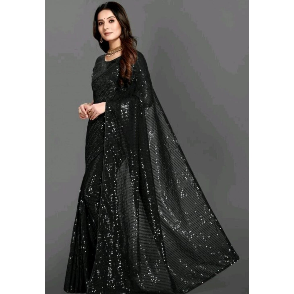 Women's Georgette Embellished Sequnece Bollywood Saree — Black · _Blk