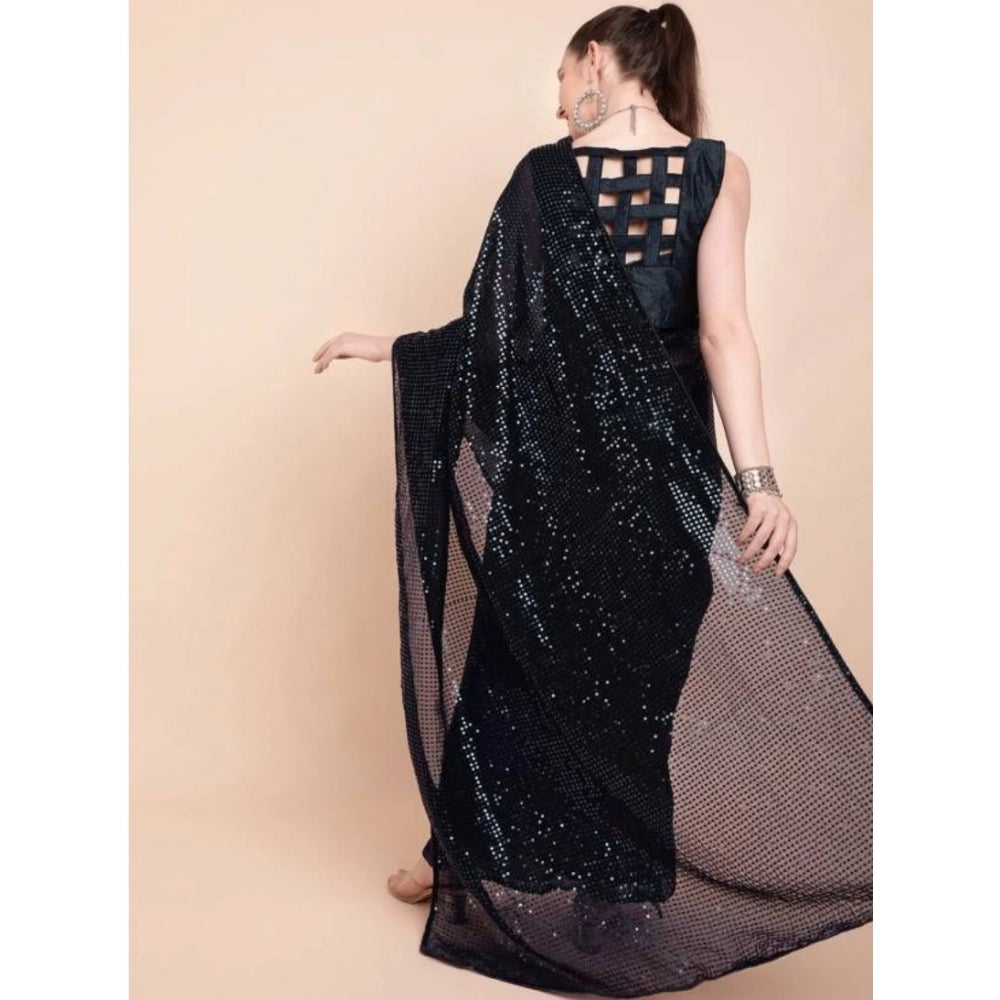 Women's Georgette Embellished Sequnece Bollywood Saree — Black · _Blk