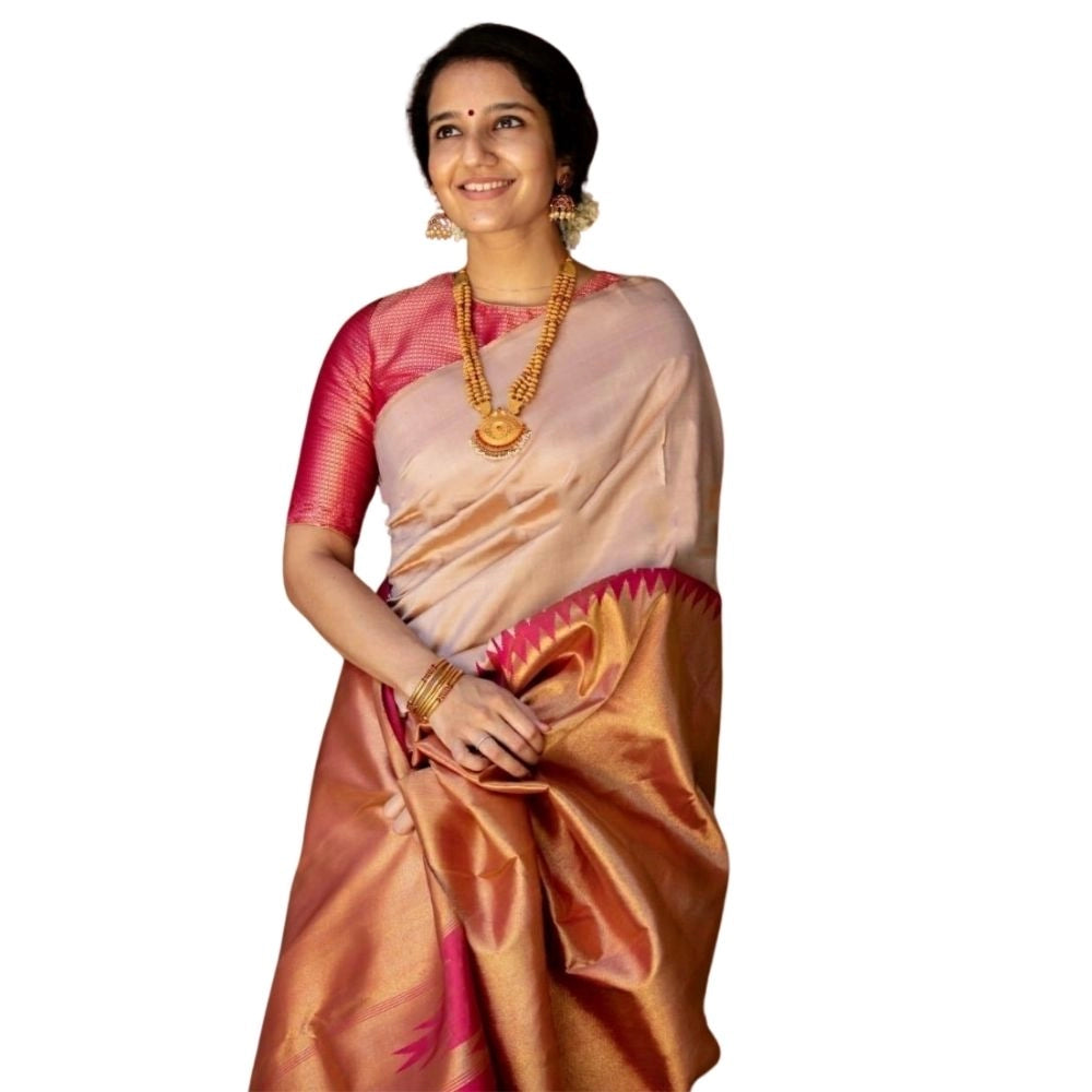 Women's Silk Printed Saree — Cream · _Crm