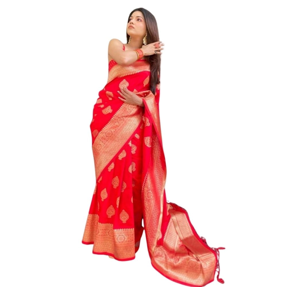 Women's Silk Printed Saree — Red · _Bel