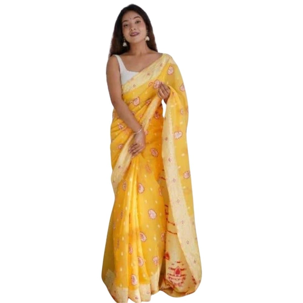 Women's Cotton Printed Saree — Yellow · Ylow