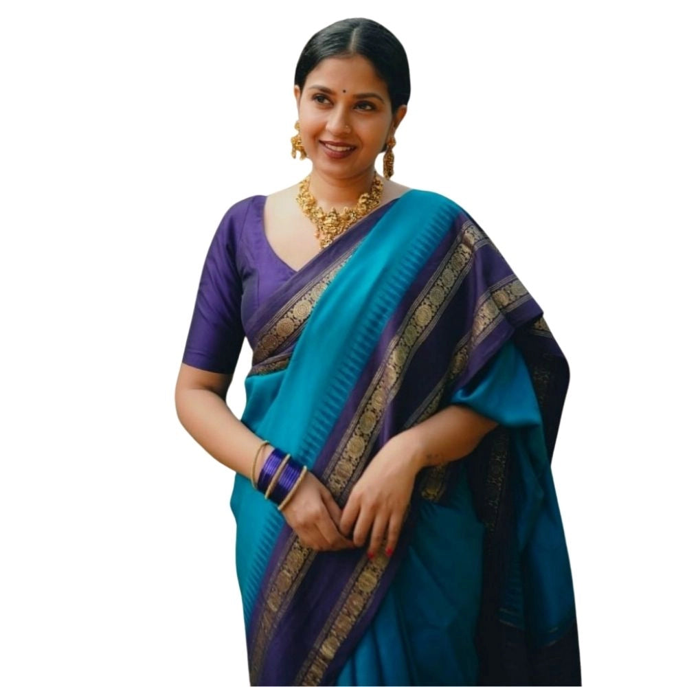 Women's Silk Printed Saree — Blue · _Blu