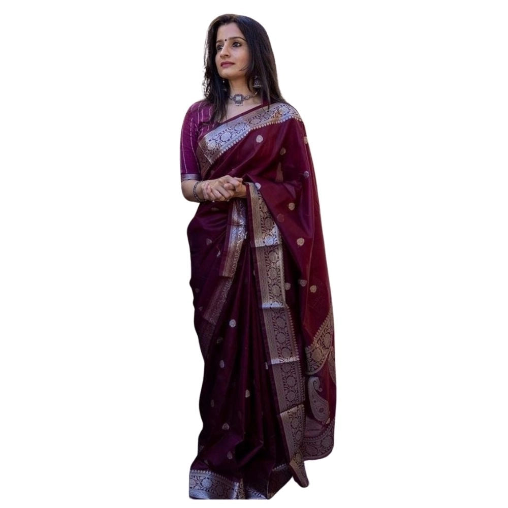 Women's Cotton Printed Saree — Maroon · Mron