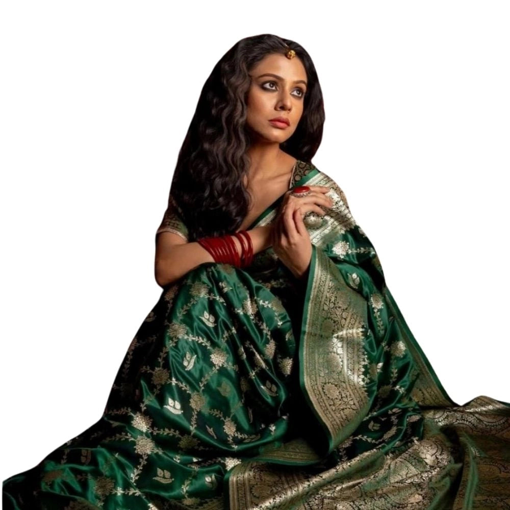 Women's Silk Printed Saree — Dark Green · _Grn