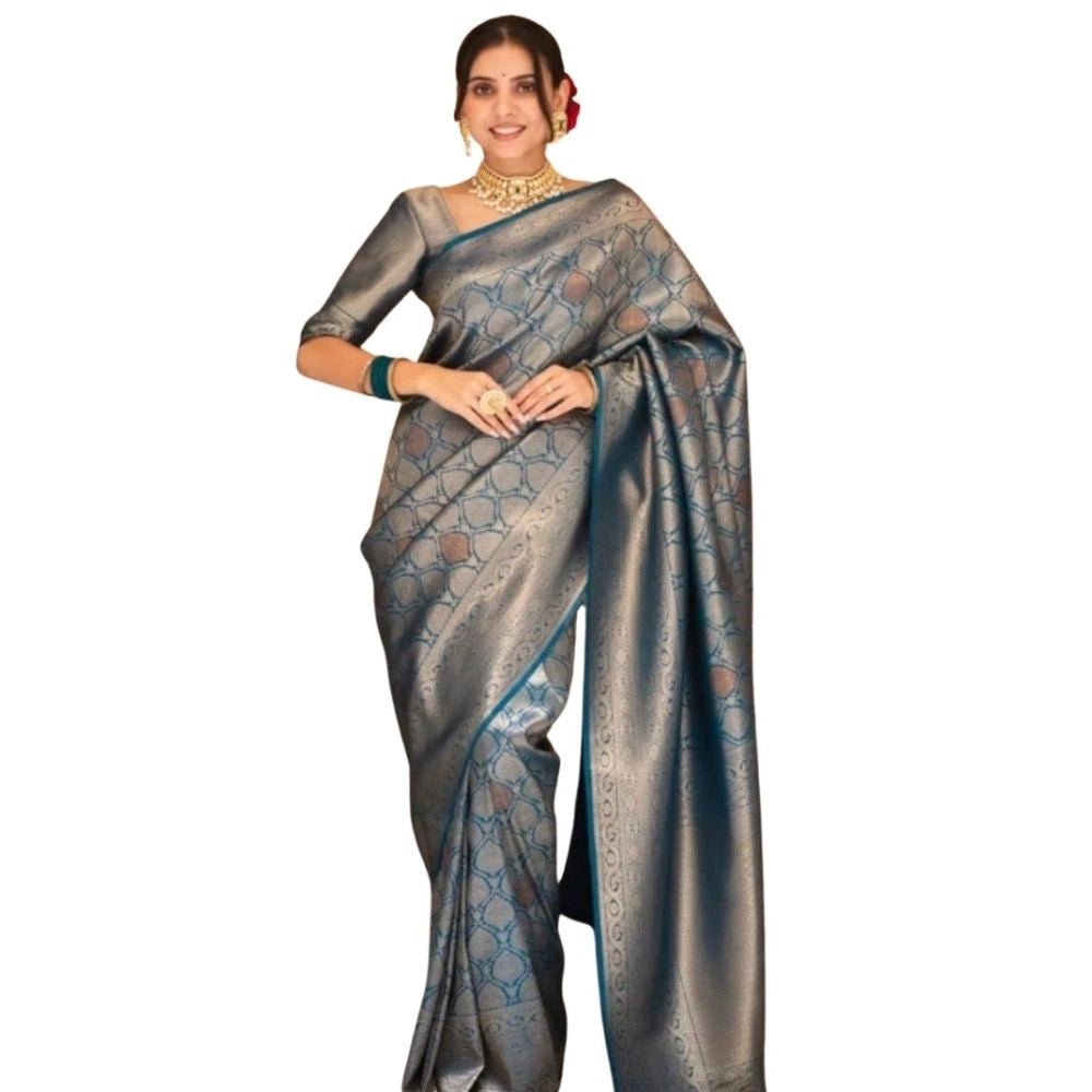 Women's Silk Printed Saree — Rama · Rama