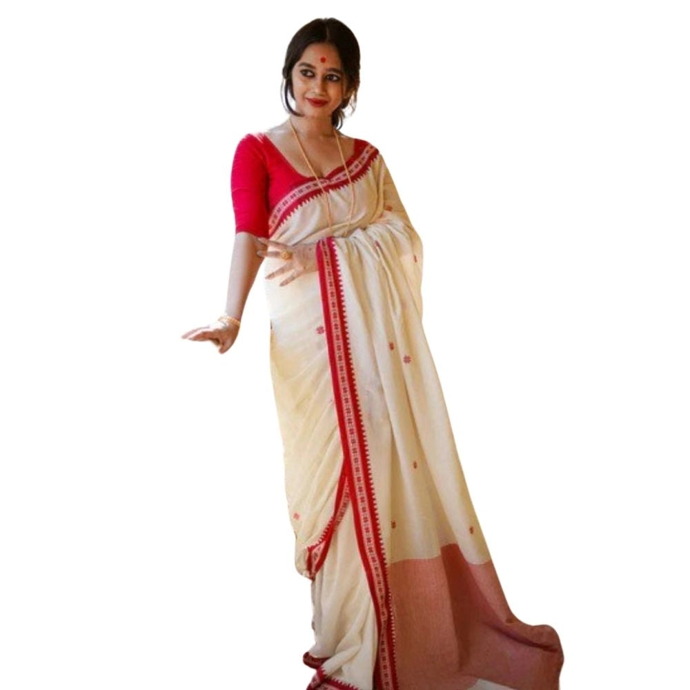 Women's Cotton Printed Saree — White · _Wht