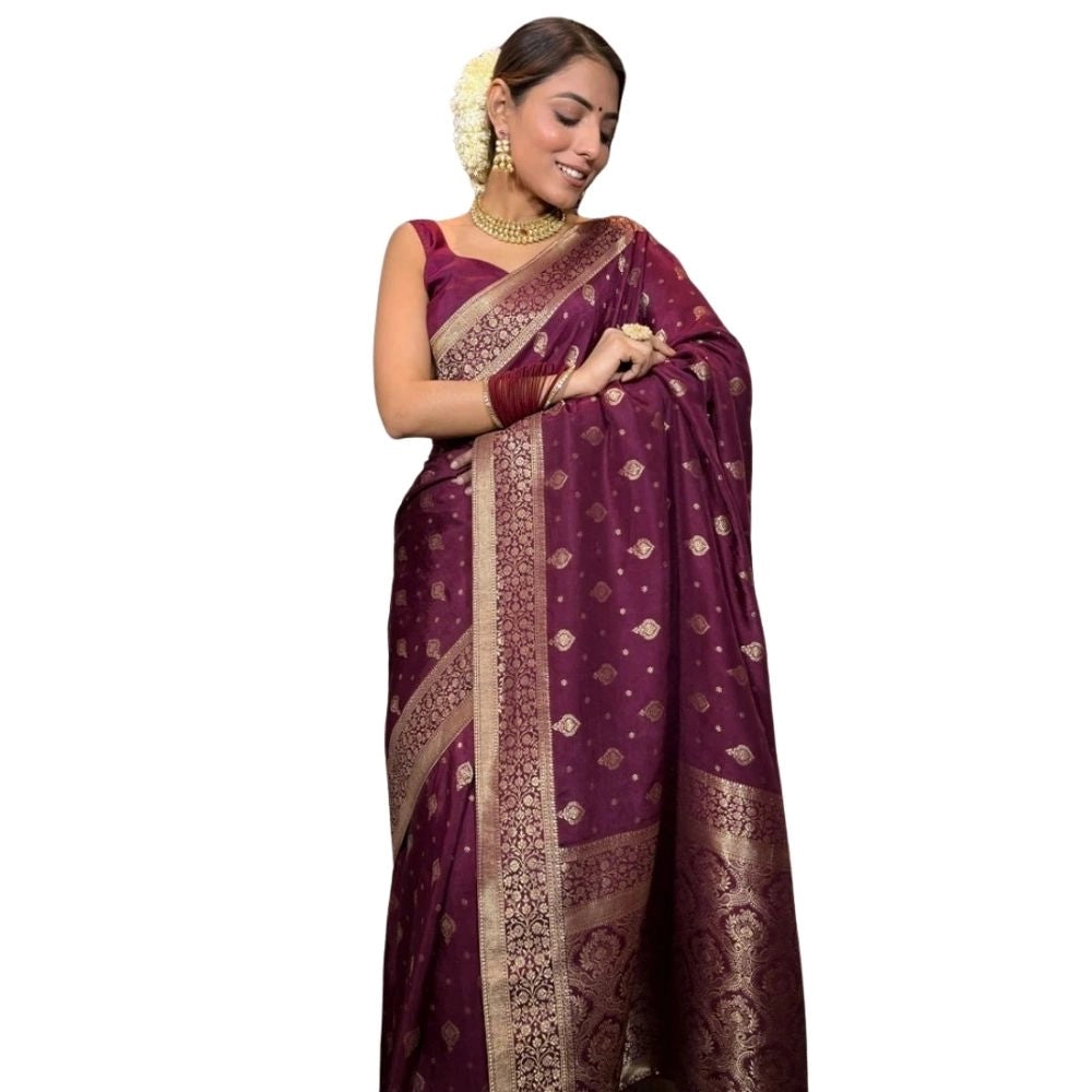 Women's Silk Printed Saree — Wine · Wine