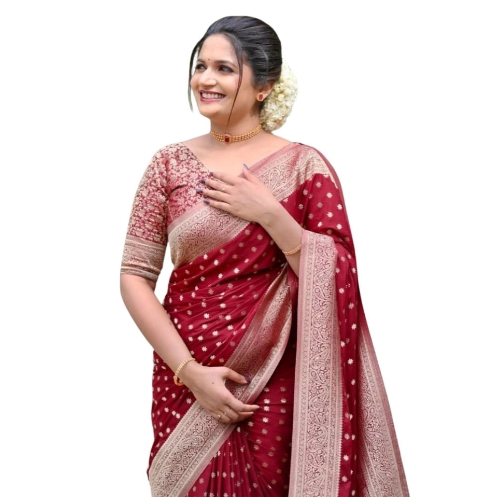 Women's Silk Printed Saree — Maroon · Mron