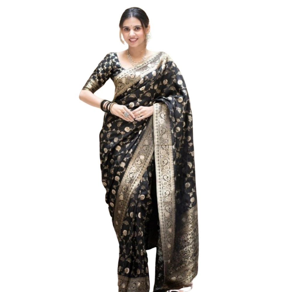 Women's Silk Printed Saree — Black · _Blk