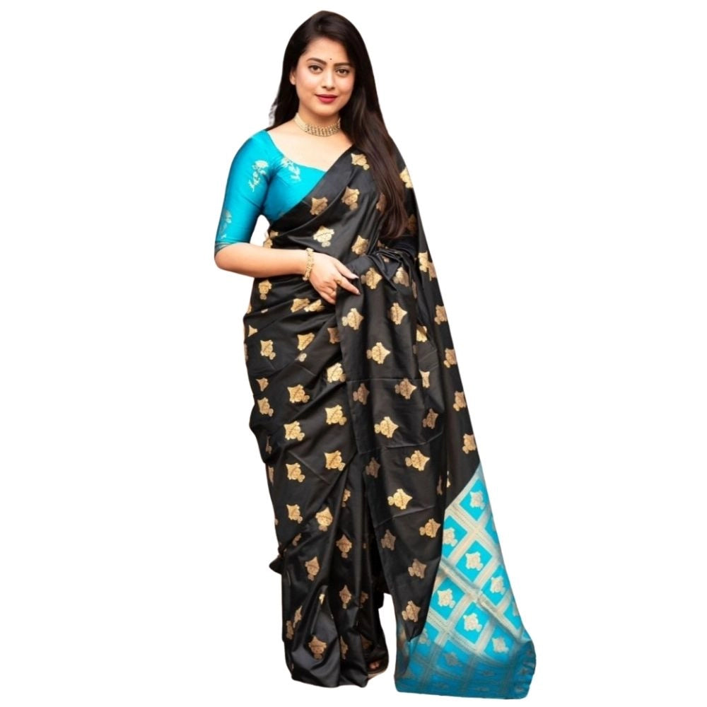 Women's Silk Printed Saree — Sky Blue · _SKY