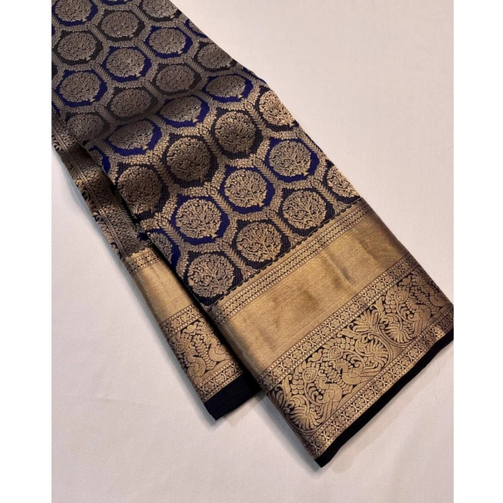 Women's Silk Printed Saree — Navy Blue · _Ble