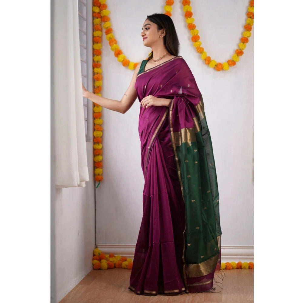 Women's Cotton Printed Saree — Wine · Wine