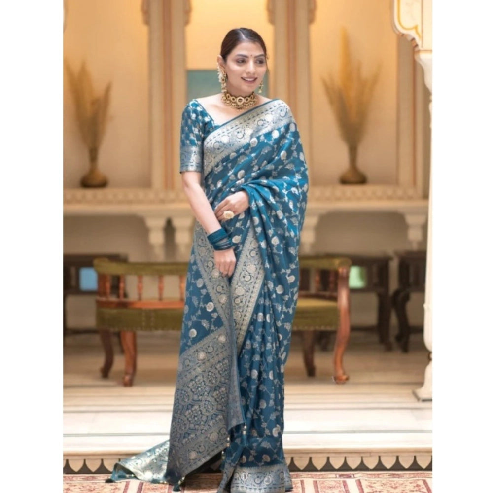 Women's Silk Printed Saree — Rama · Rama
