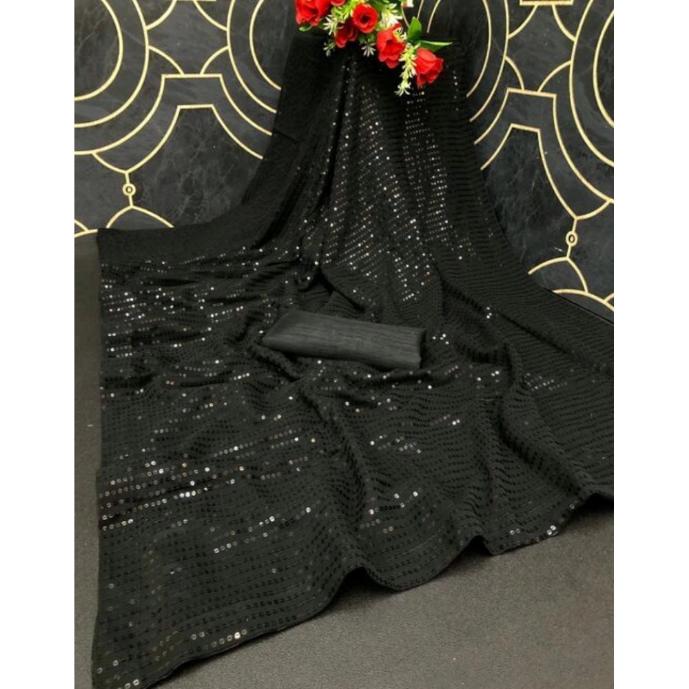 Women's Georgette Embellished Sequnece Bollywood Saree — Black · _Blk