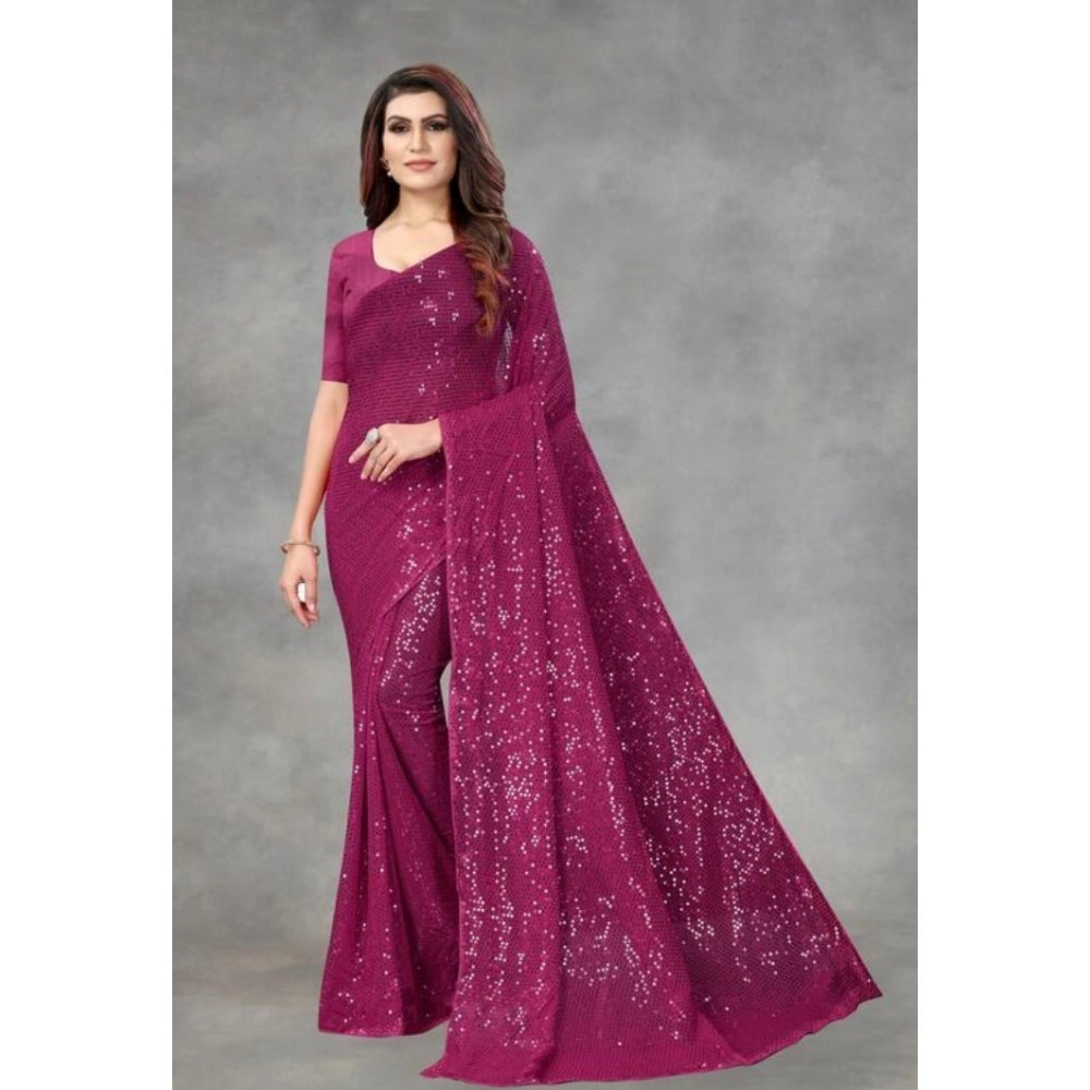Women's Georgette Embellished Sequnece Bollywood Saree — Purple · Prpl