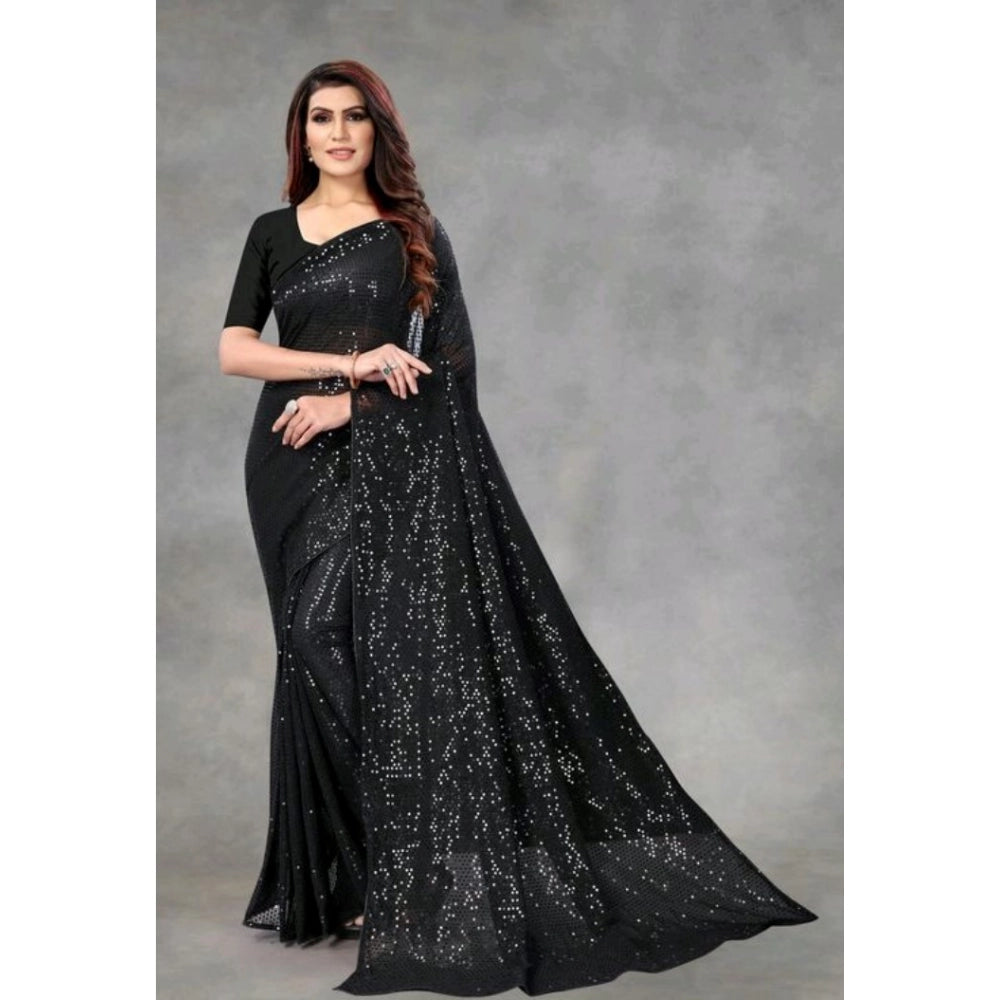 Women's Georgette Embellished Sequnece Bollywood Saree — Black · _Blk