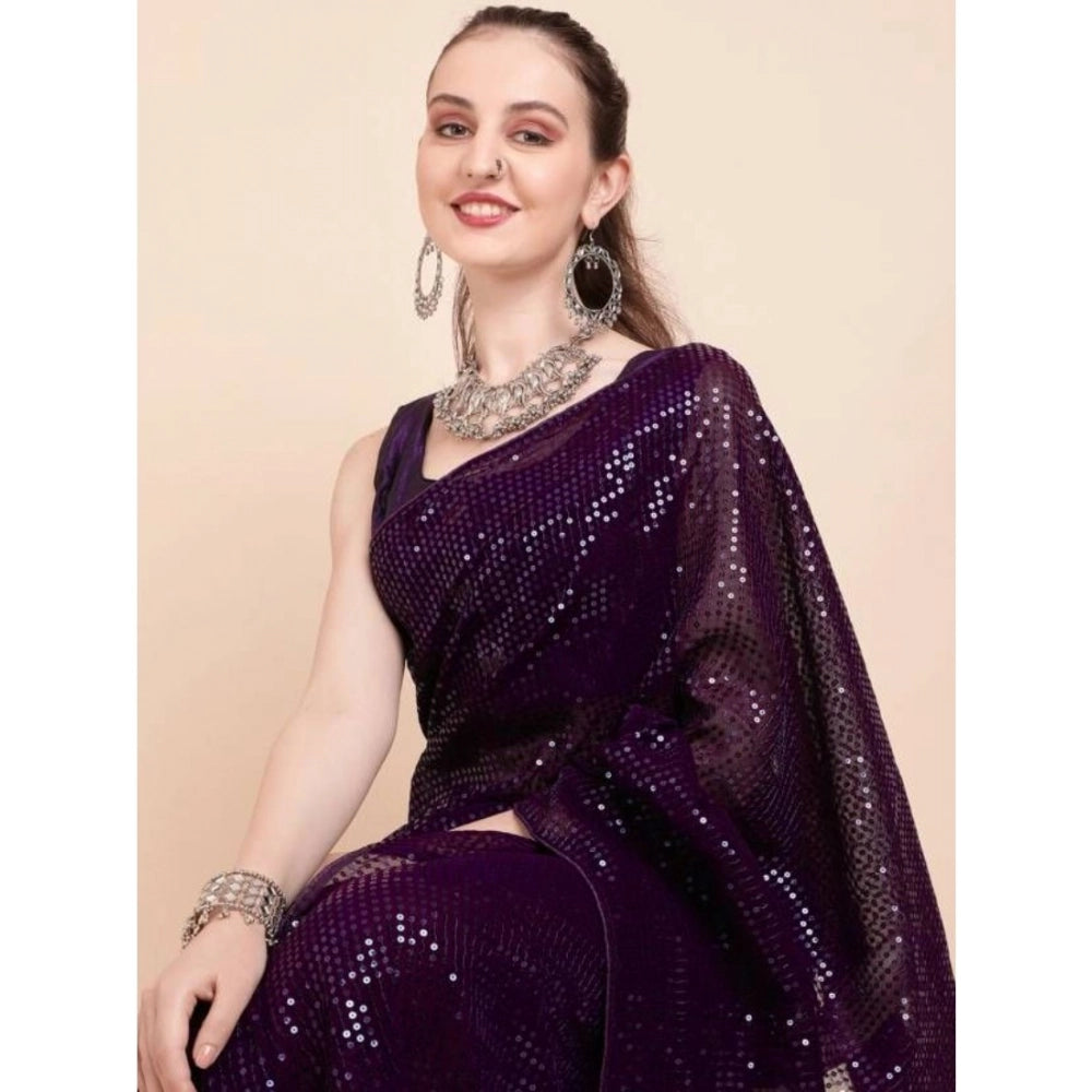 Women's Georgette Embellished Sequnece Bollywood Saree — Purple · Prpl