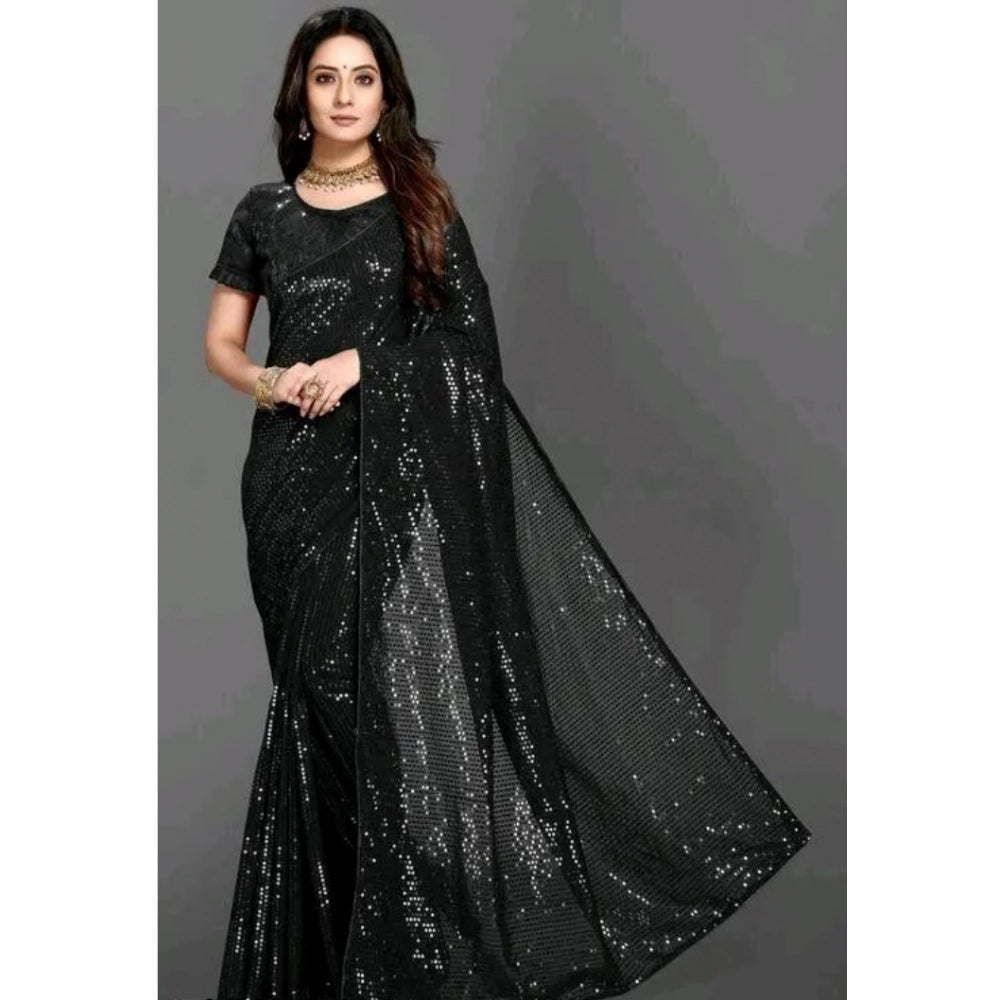 Women's Georgette Embellished Sequnece Bollywood Saree — Black · _Blk