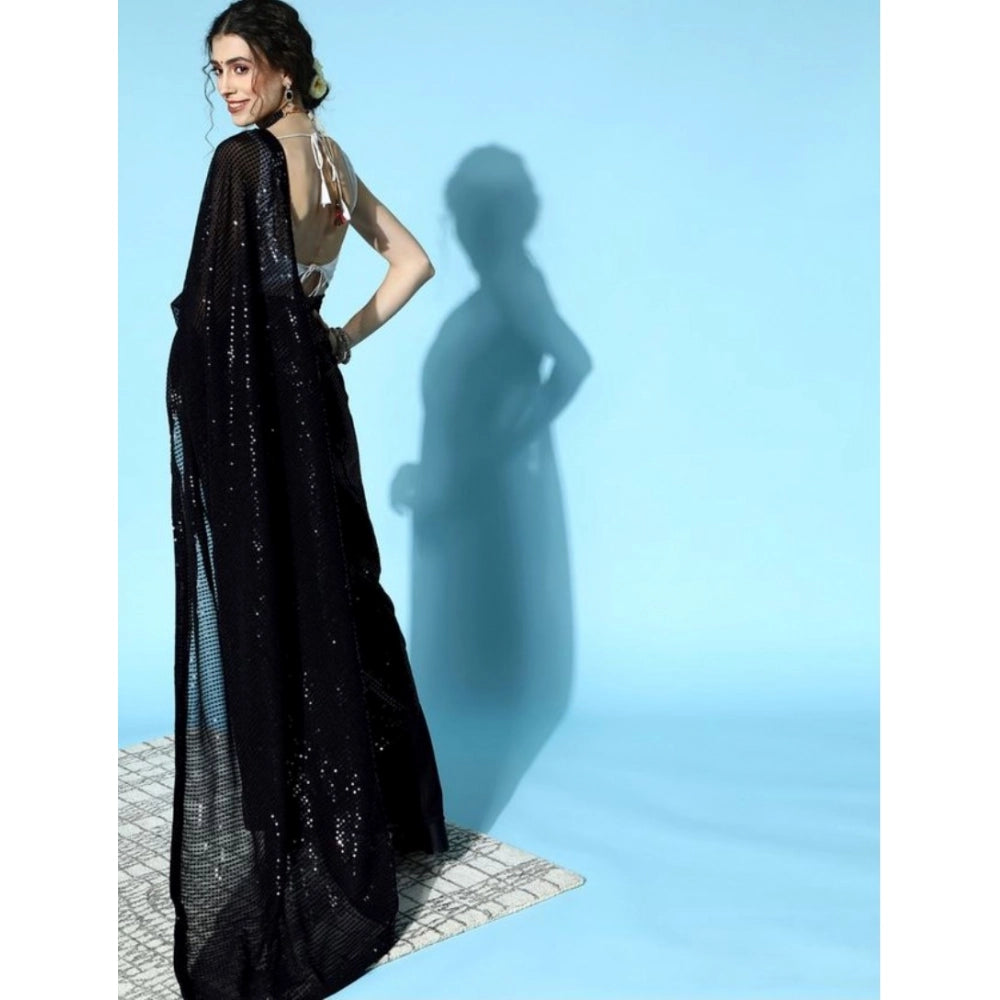 Women's Georgette Embellished Sequnece Bollywood Saree — Black · _Blk