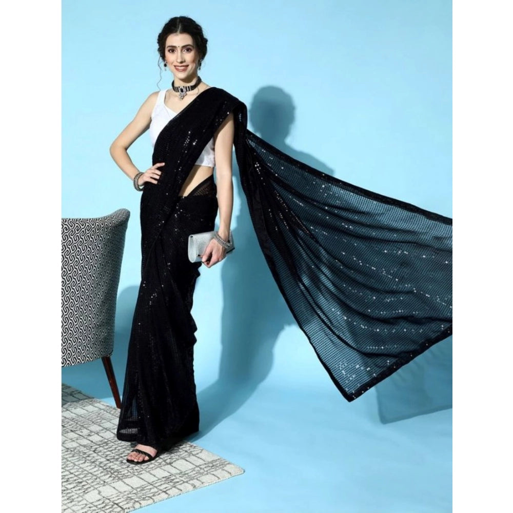 Women's Georgette Embellished Sequnece Bollywood Saree — Black · _Blk