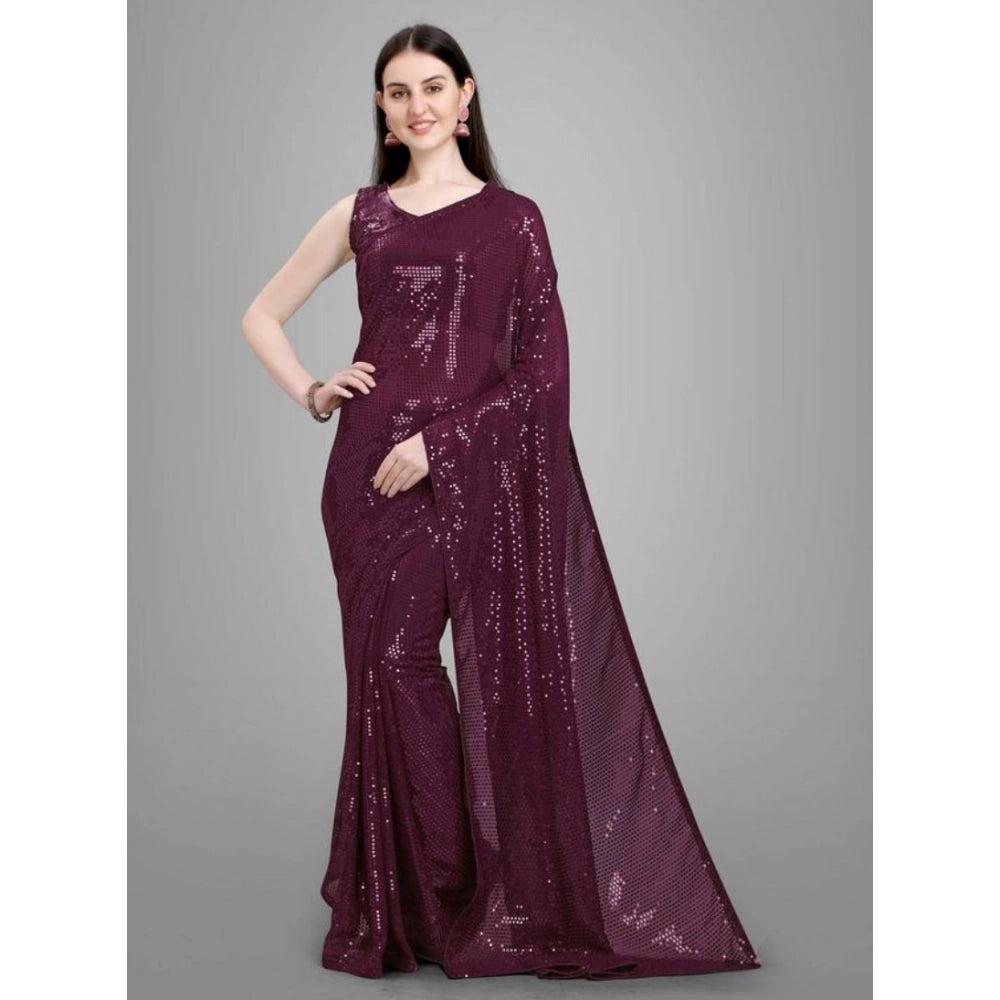 Women's Georgette Embellished Sequnece Bollywood Saree — Purple · Prpl