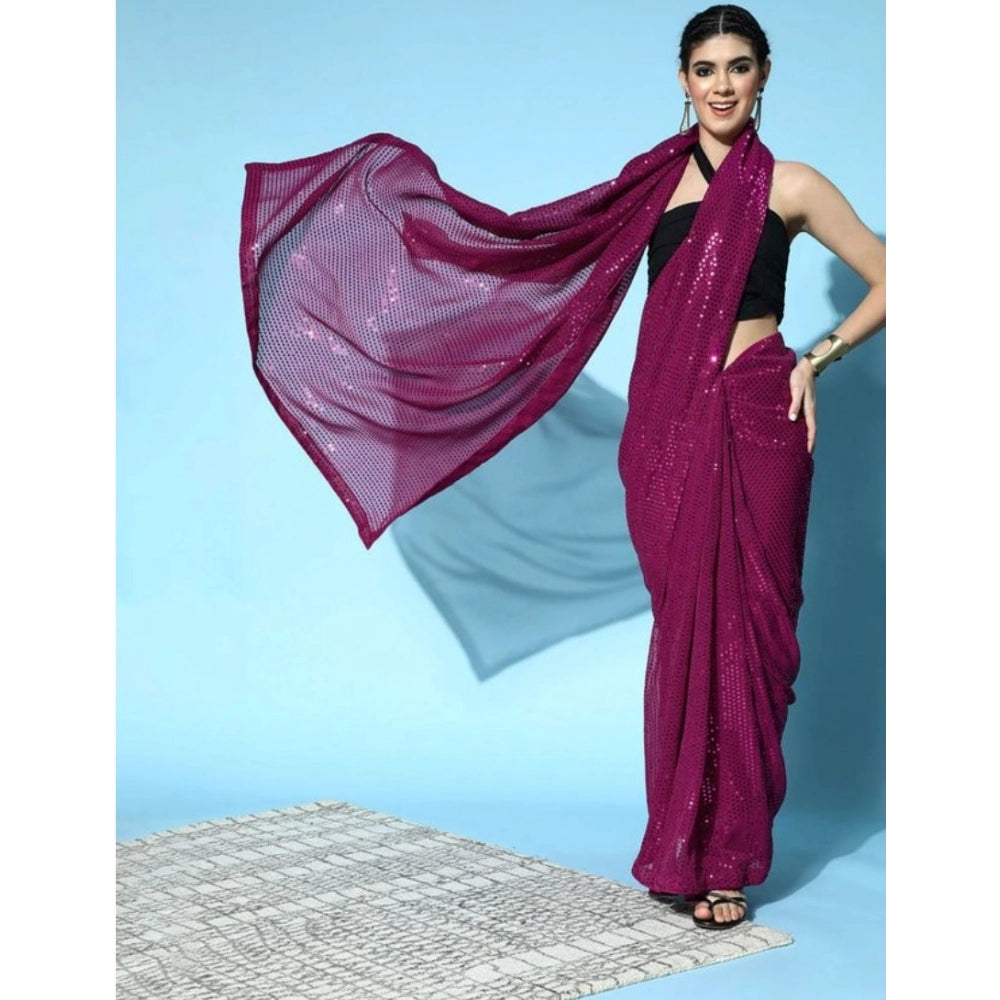 Women's Georgette Embellished Sequnece Bollywood Saree — Wine
