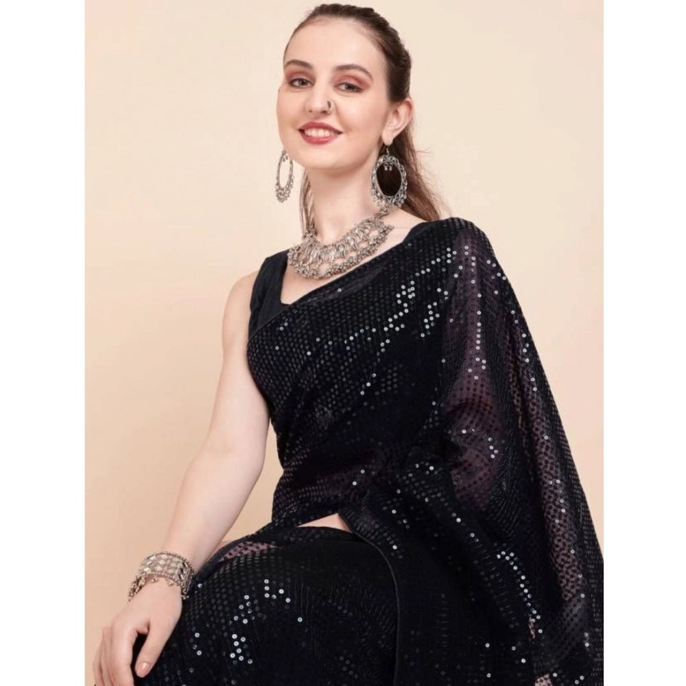 Women's Georgette Embellished Sequnece Bollywood Saree — Black · _Blk