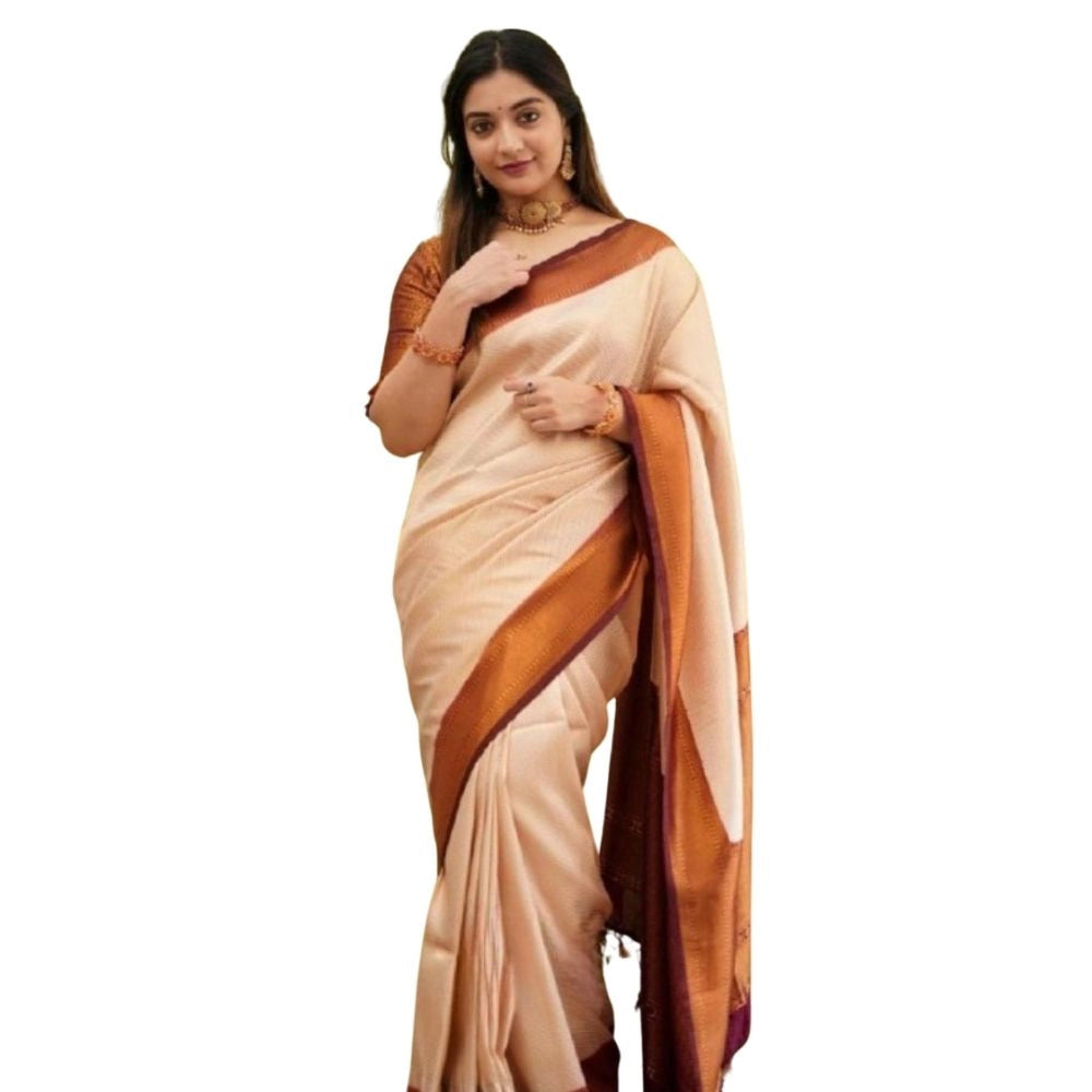 Women's Silk Printed Saree — Cream · _Crm