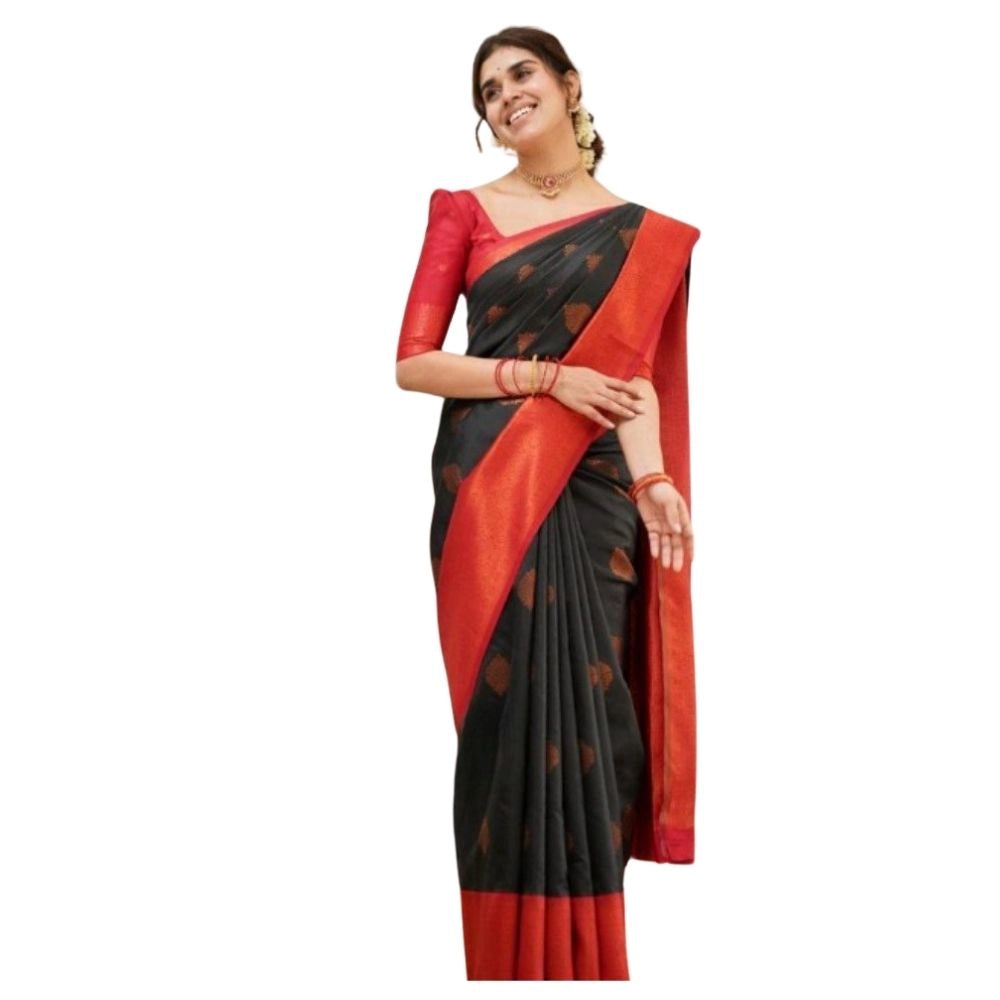 Women's Silk Printed Saree — Black · _Blk