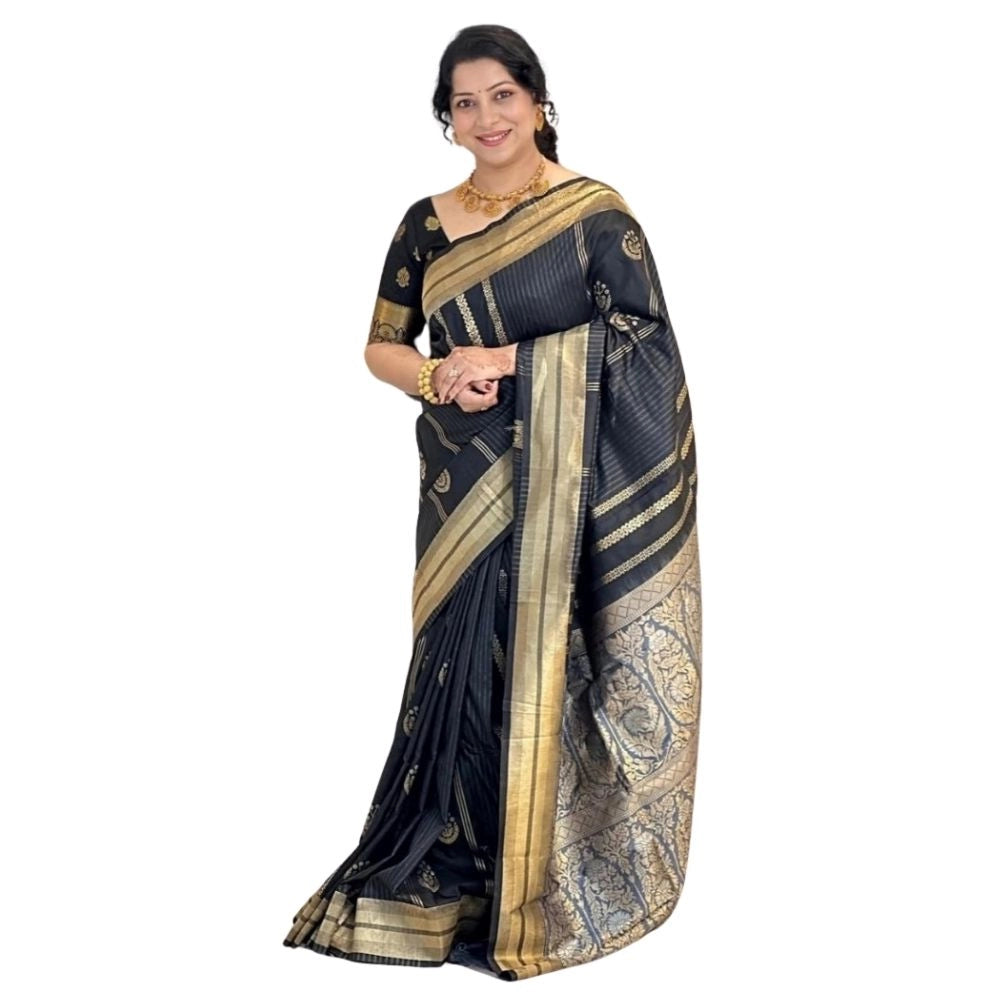 Women's Silk Printed Saree — Black · _Blk