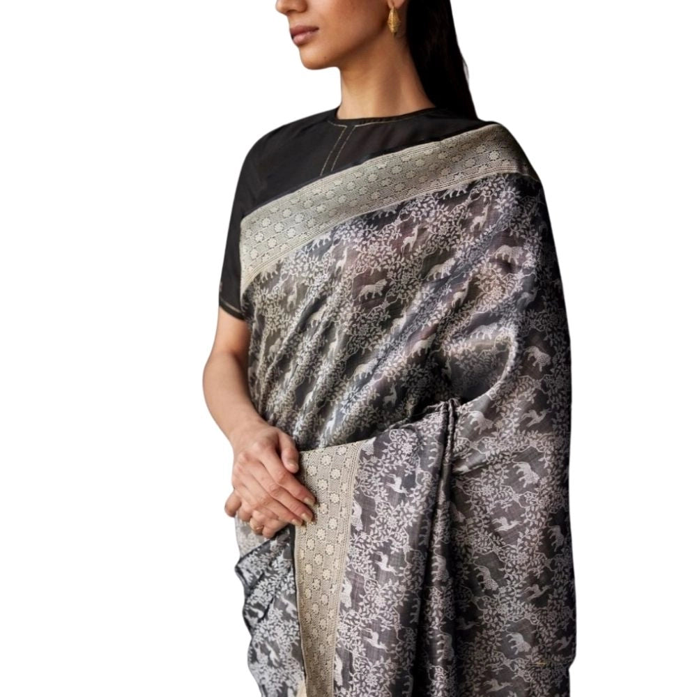 Women's Silk Printed Saree — Grey · _Gry
