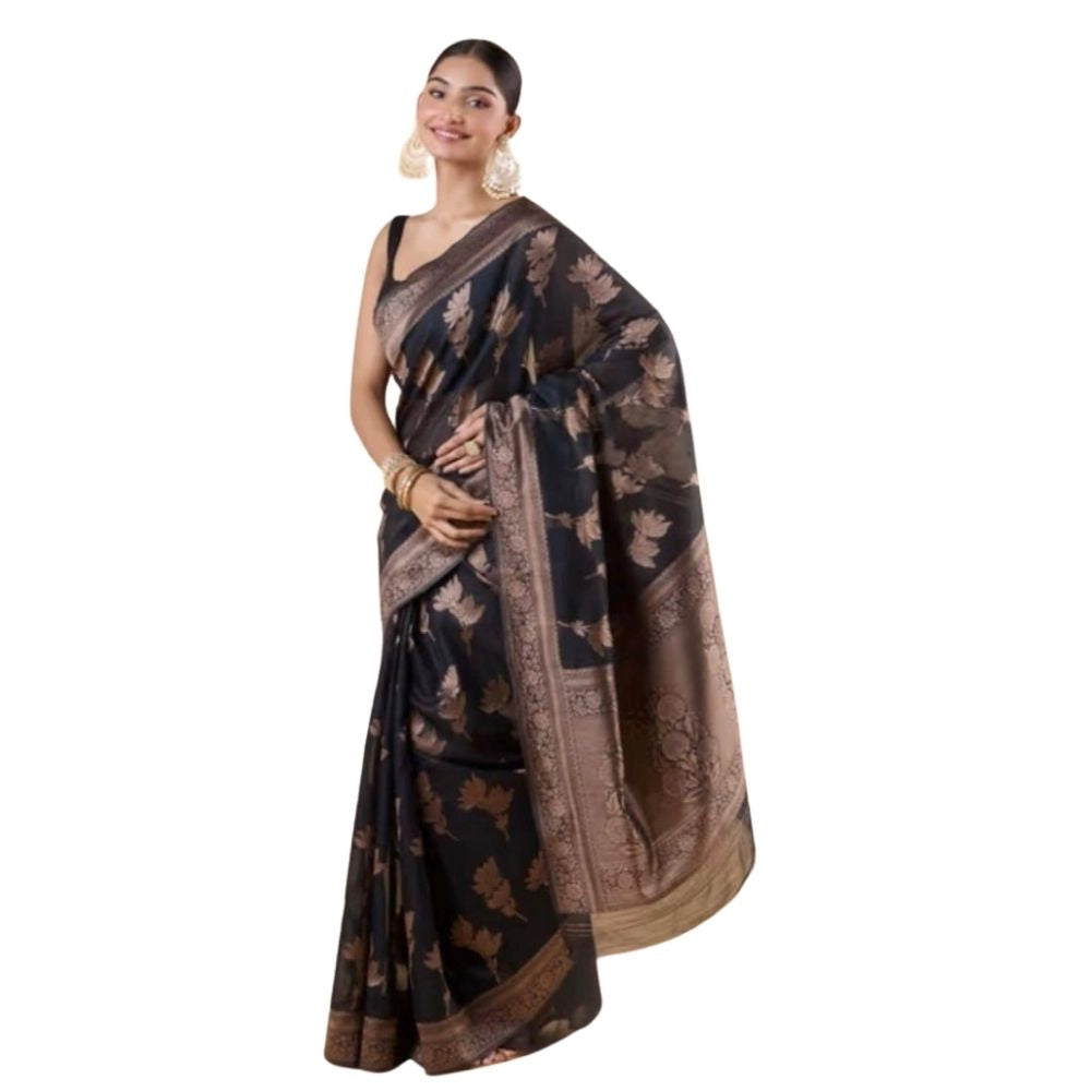 Women's Silk Printed Saree — Black · _Blk