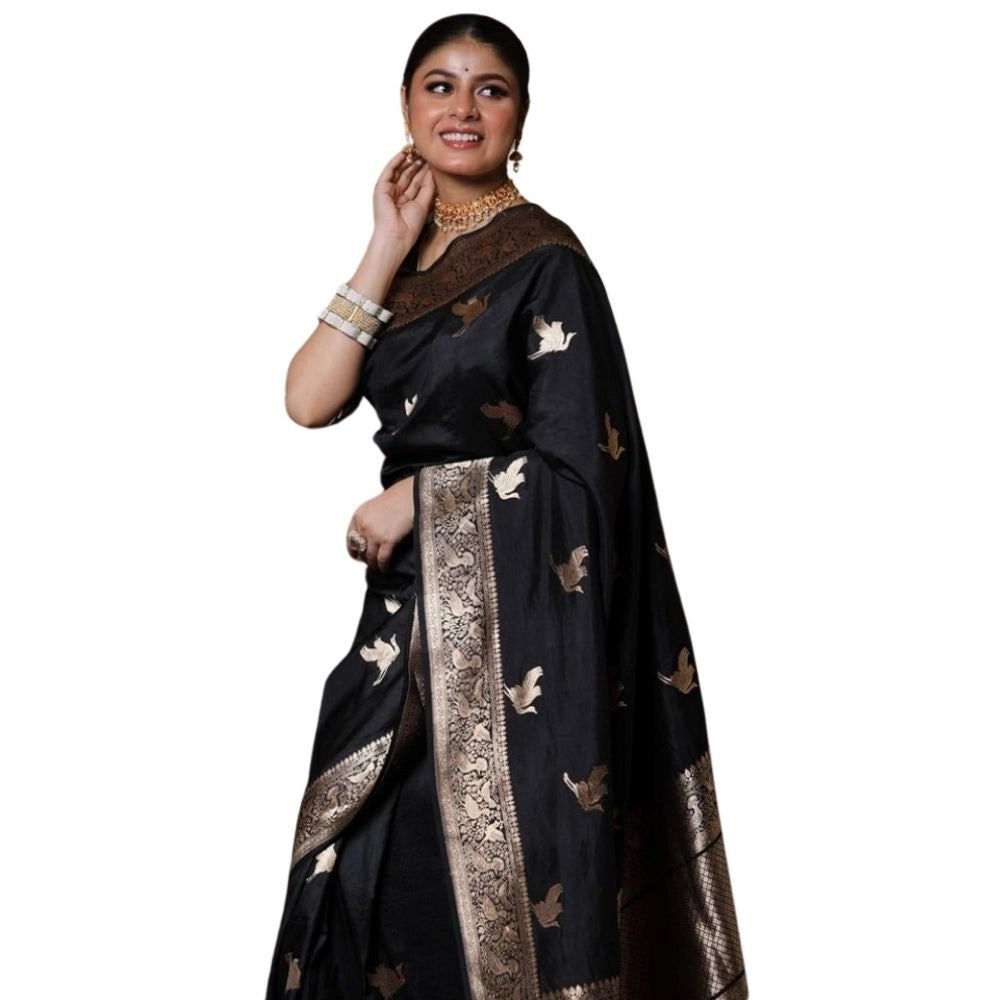 Women's Silk Printed Saree — Black · _Blk