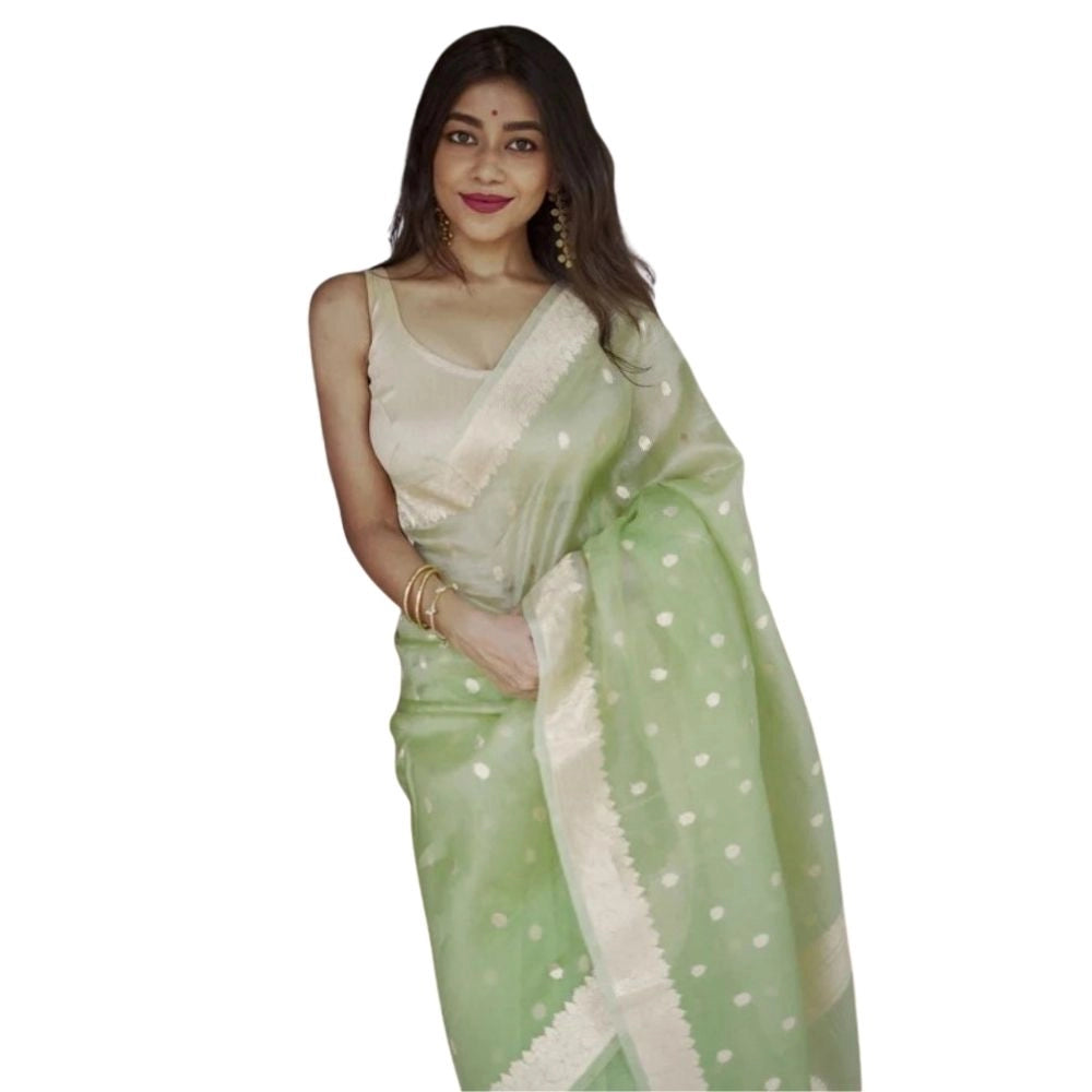 Women's Cotton Printed Saree — Pista · _Pst